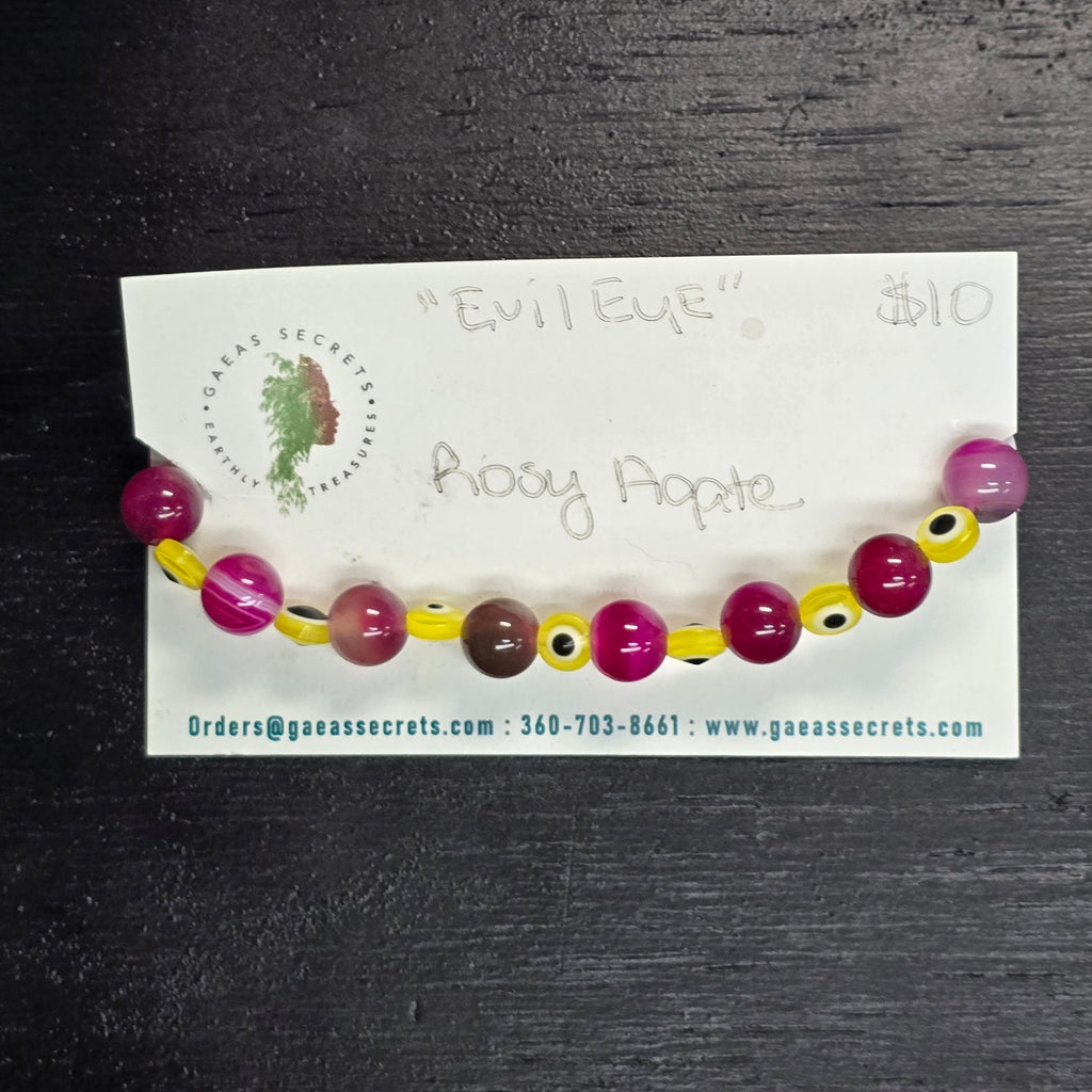 Bracelets | Rosy Agate w Evil Eyes